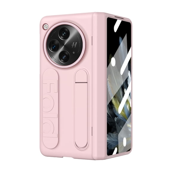 Dteck for OnePlus Open Case with Hinge Protection, with Built-in Screen Protector Full Body Shockproof Protective Case with Kickstand Wristband for OnePlus Open,Pink