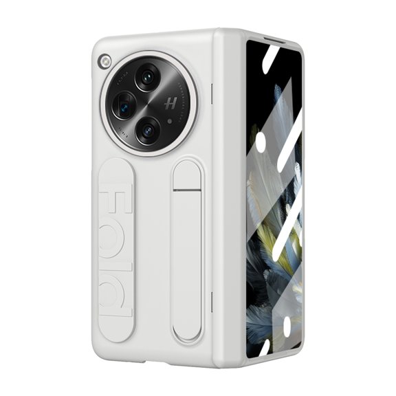 Dteck for OnePlus Open Case with Hinge Protection, with Built-in Screen Protector Full Body Shockproof Protective Case with Kickstand Wristband for OnePlus Open,White