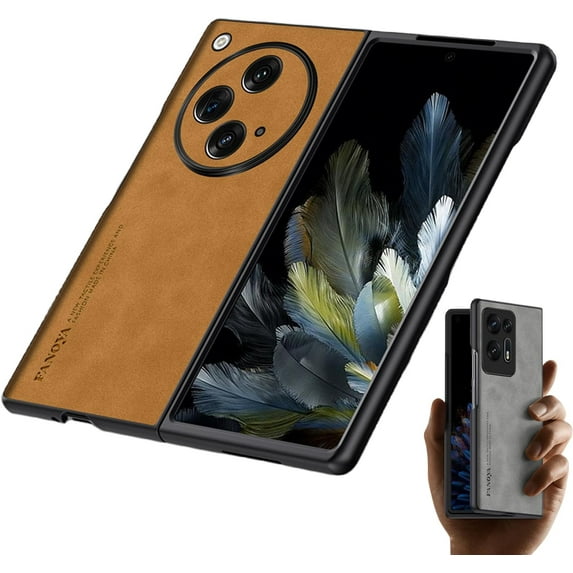 Dteck for OnePlus Open Slim Back Case, Luxury Shockproof Business Retro Premium PU Leather Hybrid Case Cover, Anti-Drop Protective Cover with Lens Protection, brown