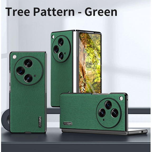 Dteck for OnePlus Open Slim Case, Shockproof Premium PU Leather Business Phone Case Anti-Slip Scratch Resistant Ultra Slim Hard PC Rugged Protective Flip Cover, green