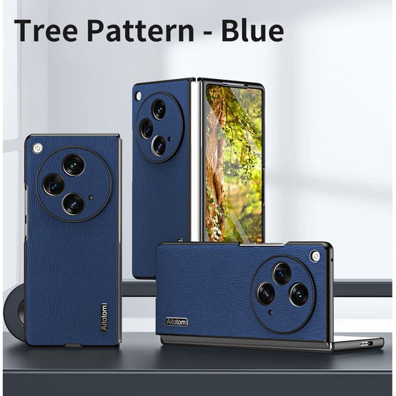Dteck for OnePlus Open Slim Case, Shockproof Premium PU Leather Business Phone Case Anti-Slip Scratch Resistant Ultra Slim Hard PC Rugged Protective Flip Cover, blue