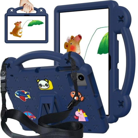 Dteck for Onn 10.1" Tablet (2024 Model 100135925) Case for Kids, Children Friendly EVA Shockproof Handle Stand Shockproof Tablet Cover with Shoulder Strap for Boys Girls,Navy Blue
