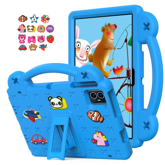 Dteck for Onn 10.1 inch Tablet Case (2024 Model) 100135925, with 14 Dolls DIY Figures Handle Stand, Kids EVA Shockproof Cover for Walmart Onn 10.1" Tablet 2024,Skyblue