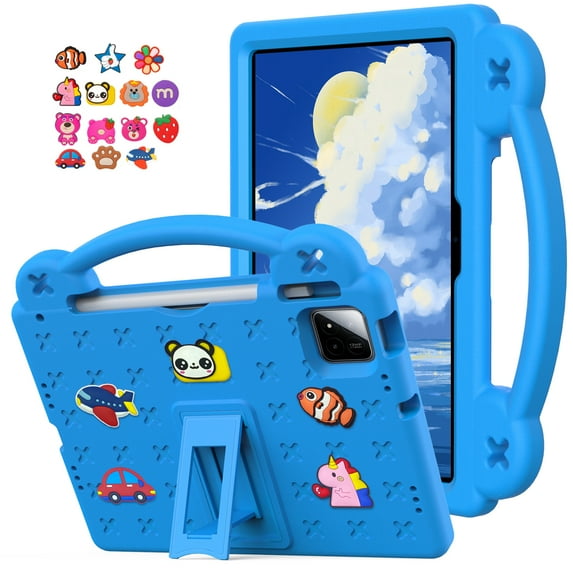 Dteck for Onn 11 inch Tablet Pro 2024 (Model:100146660), with 14 Dolls DIY Figures Handle Stand, Kids EVA Shockproof Cover for Walmart Onn 11" Tablet Pro 2024,Skyblue