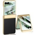 thumbnail image 1 of Dteck PU Leather Case For Motorola Razr 2025 / Razr 60 with Built-in Screen Protector & Hinge Protection, Shockproof Plating Ultra Slim Hard Frame Protective Cover, Black, 1 of 7
