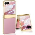 thumbnail image 1 of Dteck PU Leather Case For Motorola Razr 2025 / Razr 60 with Built-in Screen Protector & Hinge Protection, Shockproof Plating Ultra Slim Hard Frame Protective Cover, Pink, 1 of 7