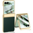 thumbnail image 1 of Dteck PU Leather Case For Motorola Razr 2025 / Razr 60 with Built-in Screen Protector & Hinge Protection, Shockproof Plating Ultra Slim Hard Frame Protective Cover, Green, 1 of 7