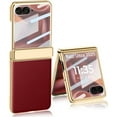thumbnail image 1 of Dteck PU Leather Case For Motorola Razr 2025 / Razr 60 with Built-in Screen Protector & Hinge Protection, Shockproof Plating Ultra Slim Hard Frame Protective Cover, Red, 1 of 7