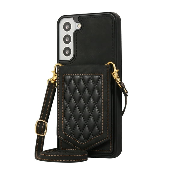 Dteck PU Leather Wallet Cover for Samsung Galaxy S22 5G Crossbody Case with RFID Blocking Credit Card Holder 6.1", with Make-up Mirror for Women Girl Purse Kickstand Galaxy S22 Cover,Black