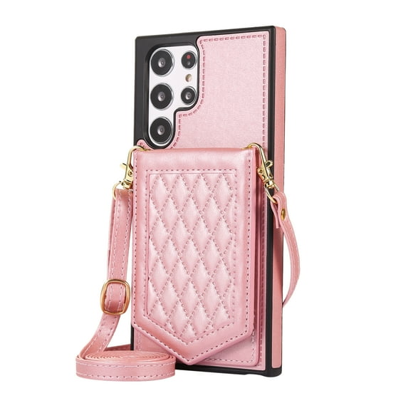 Dteck PU Leather Wallet Cover for Samsung Galaxy S22 Ultra 5G Crossbody Case with Credit Card Holder 6.8", Women Girl Purse Kickstand Galaxy S22 Ultra Cover, Rosegold