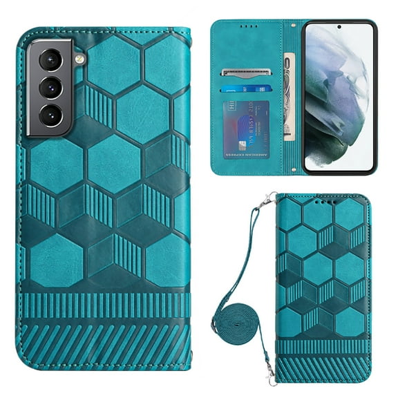 Dteck PU Leather Zipper Wallet Case for Samsung Galaxy S21 with Crossbody Shoulder Strap Card Slots Kickstand Shockproof Magnetic Protective Case for Samsung Galaxy S21 6.2 inch,Blue