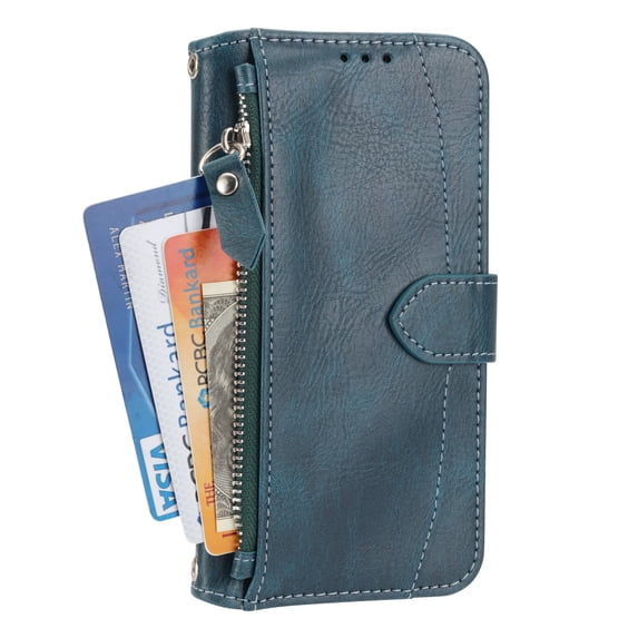 Dteck PU Leather Zipper Wallet Case for Samsung Galaxy S21 Ultra with Crossbody Shoulder Strap Card Slots Kickstand shockproof Magnetic Protective Case for Samsung Galaxy S21 Ultra,Green