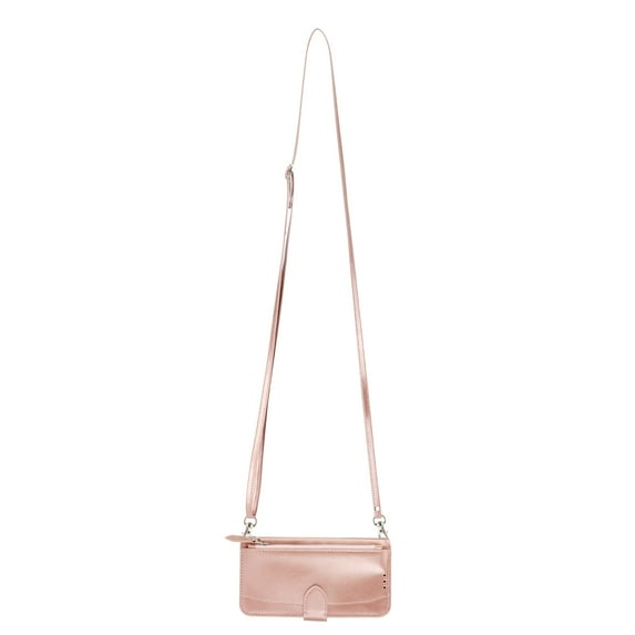 Dteck PU Leather Zipper Wallet Case for iPhone 11 with Crossbody Shoulder Strap Card Slots Kickstand shockproof Magnetic Protective Case for iPhone 11 6.1 inch,Rosegold
