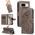 thumbnail image 1 of Dteck Pattern Case for Google Pixel 8A,Magnetic Leather Butterfly Floral Embossed Flip Case Card Slots Wallet Stand Cover with Wrist Strap for Google Pixel 8A,Grey, 1 of 7