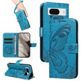 thumbnail image 1 of Dteck Pattern Case for Google Pixel 9,Magnetic Leather Butterfly Floral Embossed Flip Case Card Slots Wallet Stand Cover with Wrist Strap for Google Pixel 9,Blue, 1 of 7