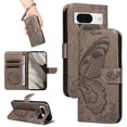 thumbnail image 1 of Dteck Pattern Case for Google Pixel 9,Magnetic Leather Butterfly Floral Embossed Flip Case Card Slots Wallet Stand Cover with Wrist Strap for Google Pixel 9,Grey, 1 of 7