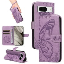 Dteck Pattern Case for Google Pixel 9,Magnetic Leather Butterfly Floral Embossed Flip Case Card Slots Wallet Stand Cover with Wrist Strap for Google Pixel 9,Purple