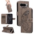 thumbnail image 1 of Dteck Pattern Case for Google Pixel 9 Pro,Magnetic Leather Butterfly Floral Embossed Flip Case Card Slots Wallet Stand Cover with Wrist Strap for Google Pixel 9 Pro,Grey, 1 of 7