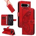 thumbnail image 1 of Dteck Pattern Case for Google Pixel 9 Pro,Magnetic Leather Butterfly Floral Embossed Flip Case Card Slots Wallet Stand Cover with Wrist Strap for Google Pixel 9 Pro,Red, 1 of 7