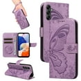 thumbnail image 1 of Dteck Pattern Case for Samsung Galaxy S22 Ultra,Magnetic Leather Butterfly Floral Embossed Flip Case Card Slots Wallet Stand Cover with Wrist Strap for Galaxy S22 Ultra,Purple, 1 of 7