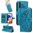 thumbnail image 1 of Dteck Pattern Case for Samsung Galaxy S24,Magnetic Leather Butterfly Floral Embossed Flip Case Card Slots Wallet Stand Cover with Wrist Strap for Galaxy S24,Blue, 1 of 7