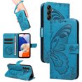 thumbnail image 1 of Dteck Pattern Case for Samsung Galaxy S24 Ultra,Magnetic Leather Butterfly Floral Embossed Flip Case Card Slots Wallet Stand Cover with Wrist Strap for Galaxy S24 Ultra,Blue, 1 of 7