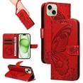 thumbnail image 1 of Dteck Pattern Case for iPhone 15,Magnetic Leather Butterfly Floral Embossed Flip Case Card Slots Wallet Stand Cover with Wrist Strap for iPhone 15,Red, 1 of 7