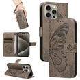 thumbnail image 1 of Dteck Pattern Case for iPhone 15 Pro,Magnetic Leather Butterfly Floral Embossed Flip Case Card Slots Wallet Stand Cover with Wrist Strap for iPhone 15 Pro,Grey, 1 of 7