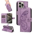 thumbnail image 1 of Dteck Pattern Case for iPhone 15 Pro,Magnetic Leather Butterfly Floral Embossed Flip Case Card Slots Wallet Stand Cover with Wrist Strap for iPhone 15 Pro,Purple, 1 of 7
