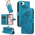 thumbnail image 1 of Dteck Pattern Case for iPhone SE4,Magnetic Leather Butterfly Floral Embossed Flip Case Card Slots Wallet Stand Cover with Wrist Strap for iPhone SE4,Blue, 1 of 7