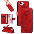 thumbnail image 1 of Dteck Pattern Case for iPhone SE4,Magnetic Leather Butterfly Floral Embossed Flip Case Card Slots Wallet Stand Cover with Wrist Strap for iPhone SE4,Red, 1 of 7