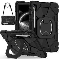 Dteck with Pencil Holder Case for Samsung Galaxy Tab S10 FE/S9 FE/S9 10.9 inch,Heavy Duty Silicone Case 360 Degree Rotating Handle Stand Cover with Shoulder Strap,Black
