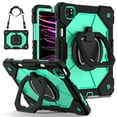 thumbnail image 1 of Dteck with Pencil Holder Case for iPad Pro 11-inch 4th 3rd 2nd 1st Gen,iPad Air 5th/4th Generation Heavy Duty Silicone Case 360 Degree Rotating Handle Stand Cover with Shoulder Strap,Black+Mint, 1 of 9