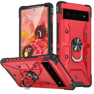 Dteck Phone Case for Google Pixel 7 Pro Heavy Duty Rugged Full Body Shockproof Protection Built-in Finger Ring Kickstand Military Armor Scratch Proof Bumper Hard Back Cover, Red