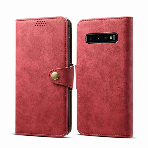 Dteck Phone Case Leather Flip Credit Card / Cash Wallet Cover Stand Pouch Folio Magnet Button Case Cover,For Samsung Galaxy S10 (6.1"),winered