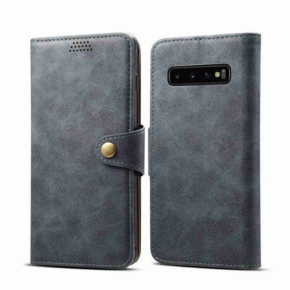 Dteck Phone Case Leather Flip Credit Card / Cash Wallet Cover Stand Pouch Folio Magnet Button Case Cover,For Samsung Galaxy S10 Plus,S10+ (6.4"),gray