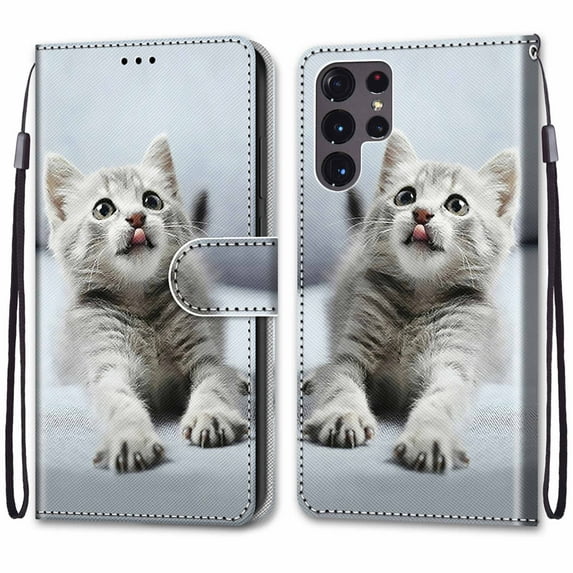 Dteck Phone Case for Samsung Galaxy S22 Ultra with RFID Blocking Leather Wallet case Credit Card Holder,Flip Folio Book Phone case Shockproof Cover Women Men for Samsung S22 Ultra,#2 Cat