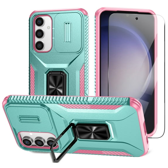 Dteck Phone Case for Samsung Galaxy S23 FE, Military Grade Samsung Galaxy S23 FE 5G Case with Screen Protector with Slide Camera Protector Cover, Built-in Magnetic Ring Kickstand,Mint