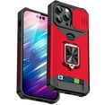 thumbnail image 1 of Dteck Phone Case for iPhone 14 Pro Max with Slide Lens Protection and Card Holder Hard Ring Stand Hybrid Mobile Slot Kickstand Cover, Red, 1 of 5