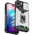 thumbnail image 1 of Dteck Phone Case for iPhone 14 Pro Max with Slide Lens Protection and Card Holder Hard Ring Stand Hybrid Mobile Slot Kickstand Cover, Silver, 1 of 1