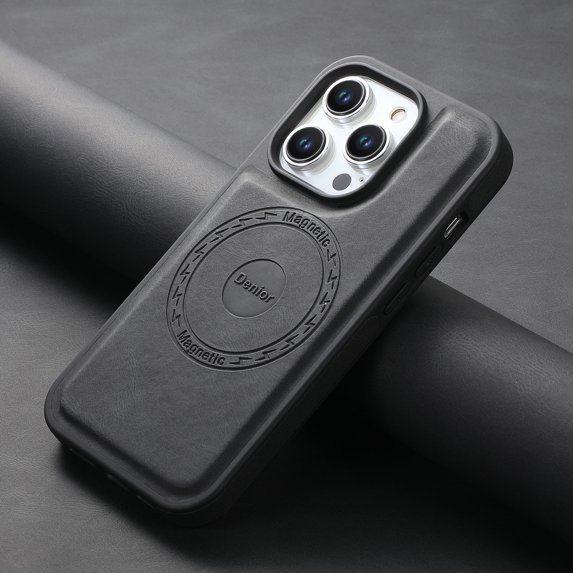 Dteck Phone Case for iPhone 15 Plus, Strong Magnet Compatible with Mag-Safe Accessory, Shockproof Vintage PU Leather Women Girs Non-Slip Grip Protective Cover, Black