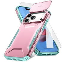 Dteck Phone Case for iPhone 17 Pro Max with Tempered Glass Screen Protector, Shockproof Slide Lens Protection Cover Slim Rugged Hybrid Protective Hard Women Men, Rosegold