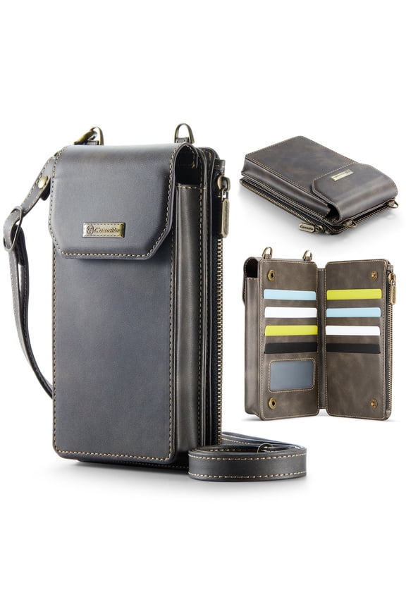 Phone Wallet Bag with Large Capacity Card Slots Cash Zipper Pocket, RFID Blocking Hand Strap and Crossbody Shoulder,Coffee