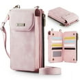thumbnail image 1 of Dteck Phone Wallet Bag with Large Capacity Card Slots Cash Zipper Pocket, RFID Blocking Hand Strap and Crossbody Shoulder,Pink, 1 of 10