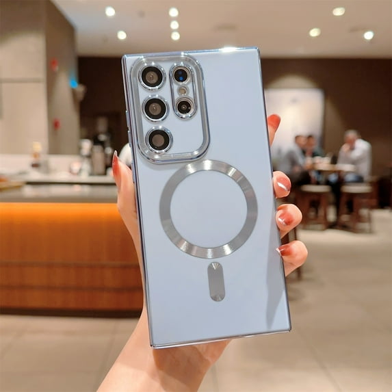 Dteck Plating Magnetic Case for Samsung Galaxy S22 Ultra, Compatible with MagSafe Shockproof Rugged Soft TPU Bumper Protective Phone Cover for Women Men, Blue