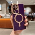 thumbnail image 1 of Dteck Plating Magnetic Case for Samsung Galaxy S22 Ultra, Compatible with MagSafe Shockproof Rugged Soft TPU Bumper Protective Phone Cover for Women Men, Darkpurple, 1 of 8