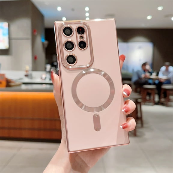 Dteck Plating Magnetic Case for Samsung Galaxy S23 Ultra (6.8 inch), Compatible with MagSafe Shockproof Rugged Soft TPU Bumper Protective Phone Cover for Women Men, Pink