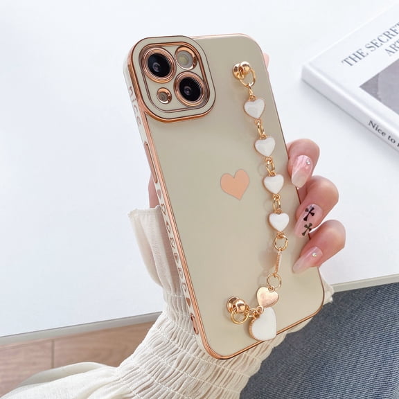 Dteck Plating iPhone Xs Case / iPhone X Case for Women & Girls with Love-Heart Strap Bracelet Chain Soft Flexible Glossy TPU Bumper Protective Phone Cases for iPhone XS/X, White