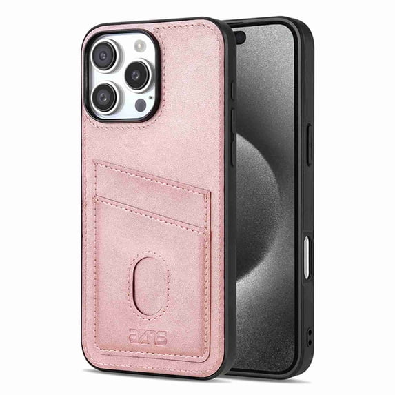 Dteck Premium PU Leather Case with Card Holder for iPhone 13, Shockproof Drop Impact Protection Slim Hard Rugged Back Wallet Case, Pink
