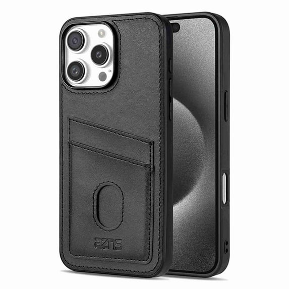 Dteck Premium PU Leather Case with Card Holder for iPhone 16 Pro Max, Shockproof Drop Impact Protection Slim Hard Rugged Back Wallet Case, Black